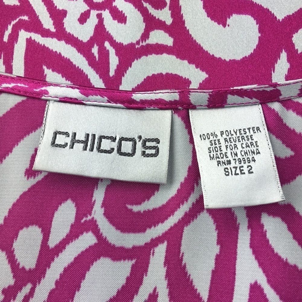 Chico’s pink grey floral silky sleeveless blouse - Picture 5 of 8